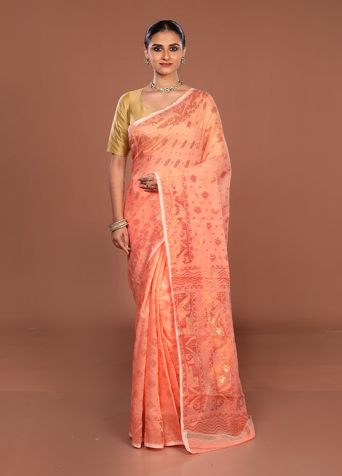 Orange Jamdani Cotton Saree Without Blouse Piece