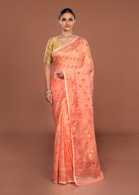Orange Jamdani Cotton Saree Without Blouse Piece
