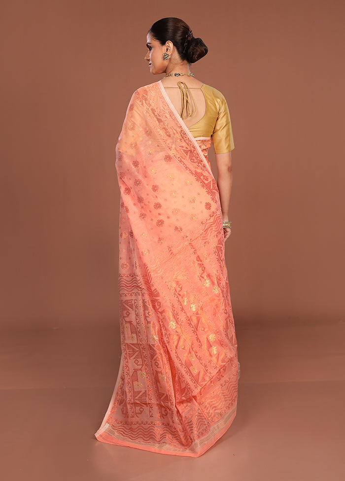 Orange Jamdani Cotton Saree Without Blouse Piece