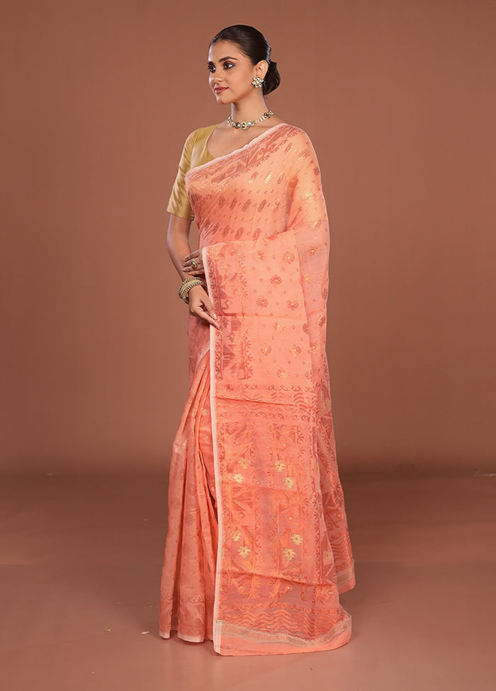 Orange Jamdani Cotton Saree Without Blouse Piece
