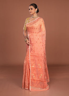 Orange Jamdani Cotton Saree Without Blouse Piece