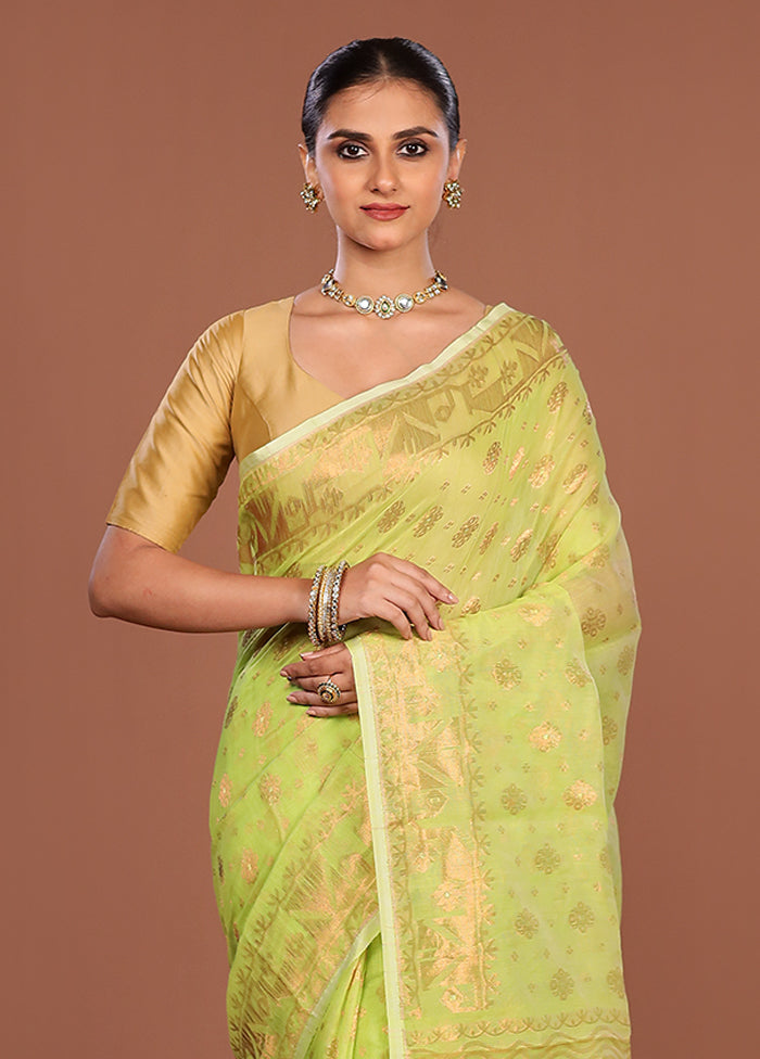 Green Jamdani Cotton Saree Without Blouse Piece