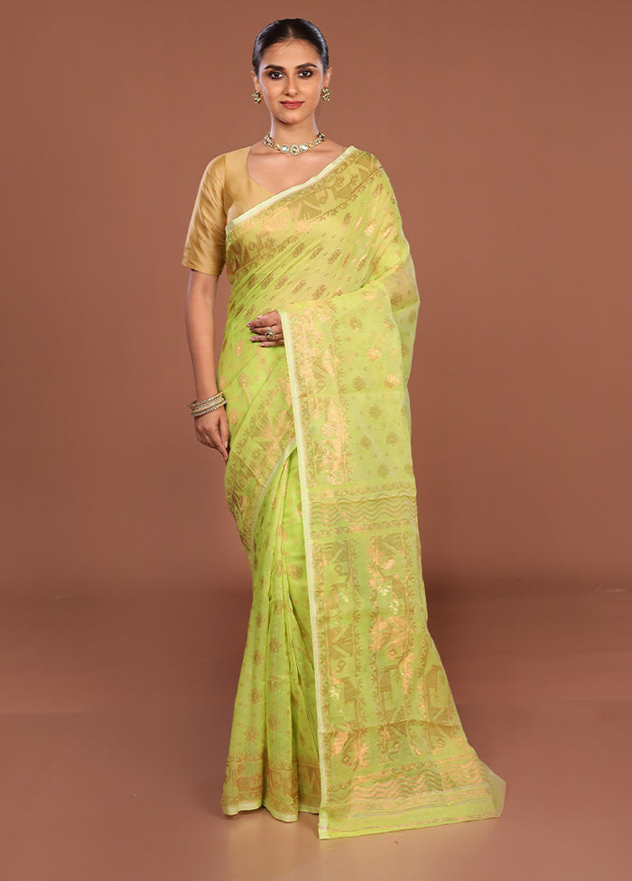 Green Jamdani Cotton Saree Without Blouse Piece