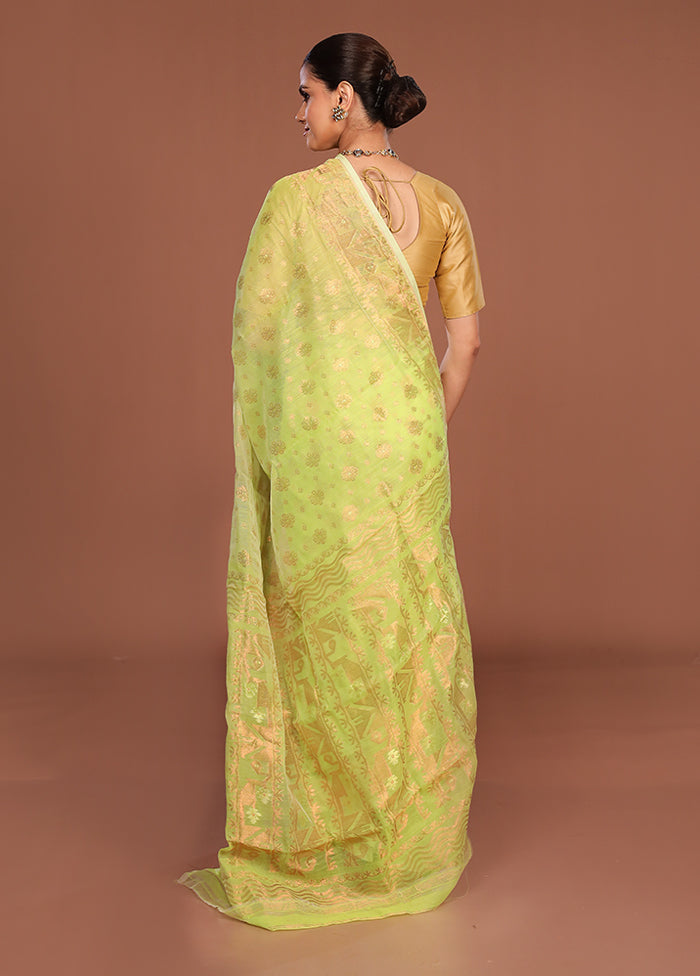 Green Jamdani Cotton Saree Without Blouse Piece