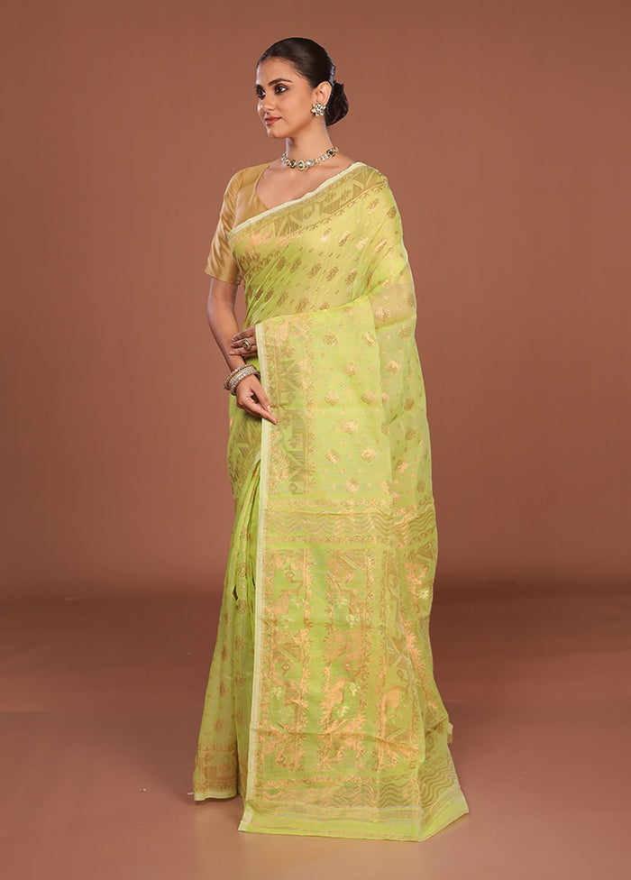 Green Jamdani Cotton Saree Without Blouse Piece