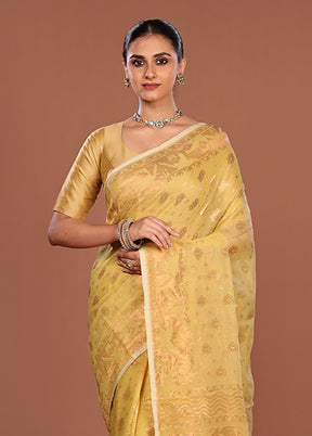 Yellow Jamdani Cotton Saree Without Blouse Piece