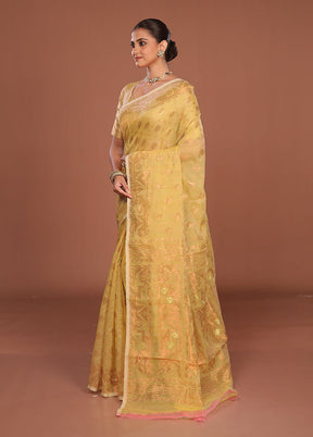 Yellow Jamdani Cotton Saree Without Blouse Piece