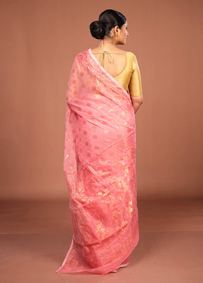 Pink Jamdani Cotton Saree Without Blouse Piece