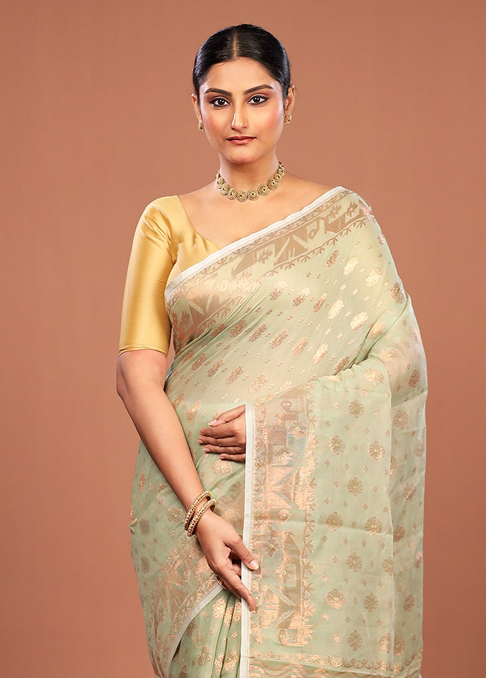 Grey Jamdani Cotton Saree Without Blouse Piece