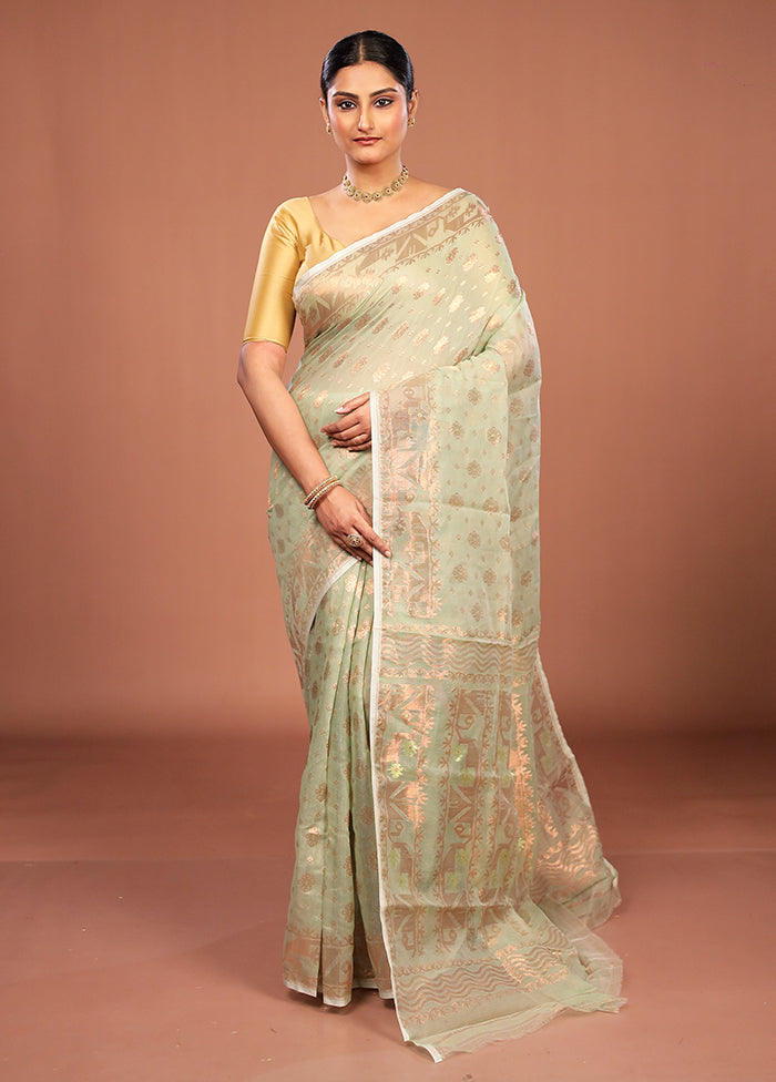 Grey Jamdani Cotton Saree Without Blouse Piece