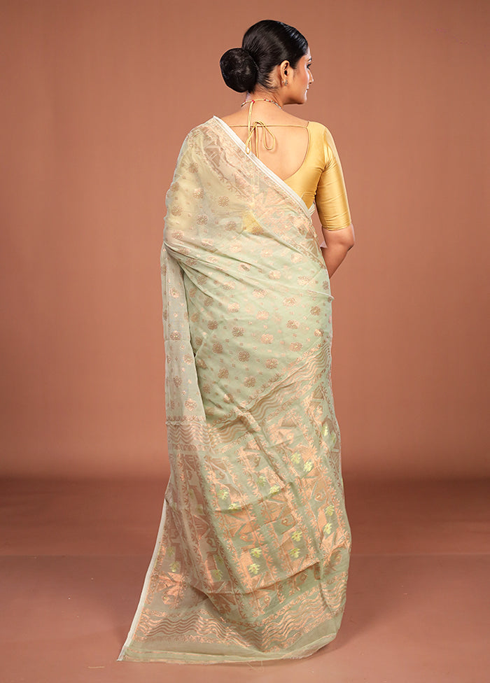 Grey Jamdani Cotton Saree Without Blouse Piece