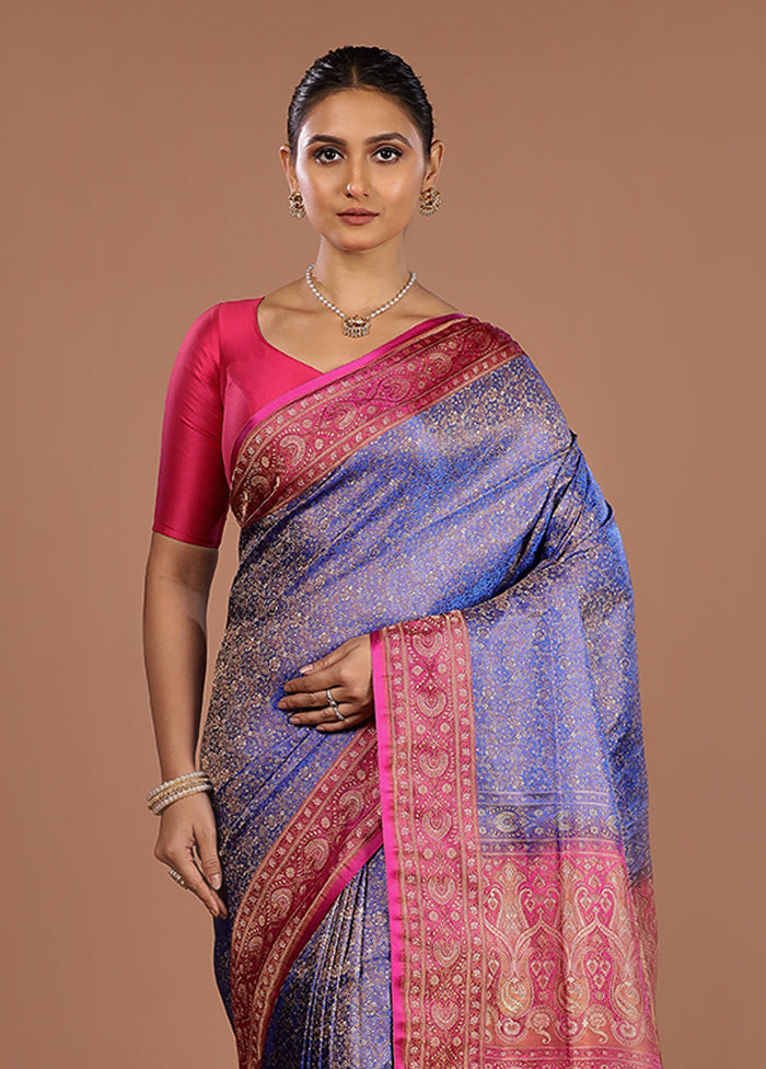 Blue Handloom Jamewar Pure Silk Saree With Blouse Piece