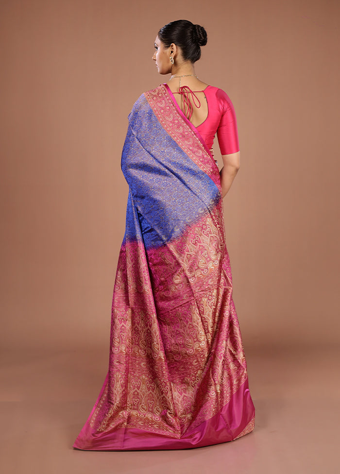 Blue Handloom Jamewar Pure Silk Saree With Blouse Piece