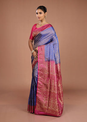 Blue Handloom Jamewar Pure Silk Saree With Blouse Piece