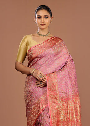 Pink Handloom Jamewar Pure Silk Saree With Blouse Piece