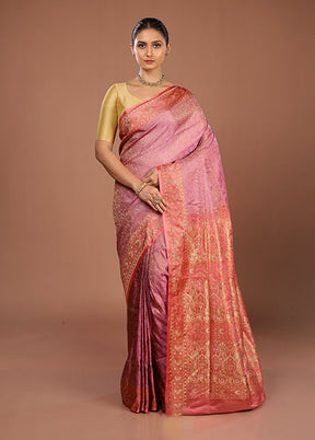 Pink Handloom Jamewar Pure Silk Saree With Blouse Piece