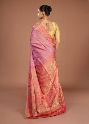 Pink Handloom Jamewar Pure Silk Saree With Blouse Piece