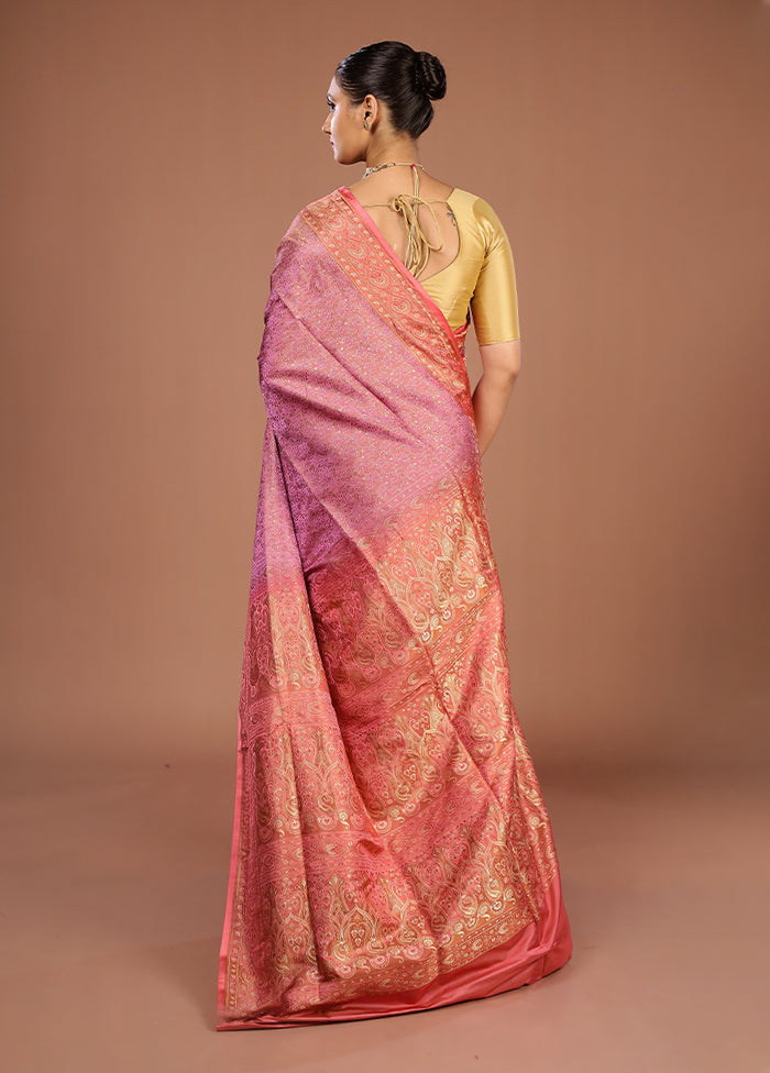 Pink Handloom Jamewar Pure Silk Saree With Blouse Piece