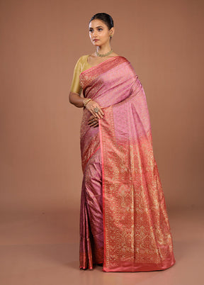 Pink Handloom Jamewar Pure Silk Saree With Blouse Piece