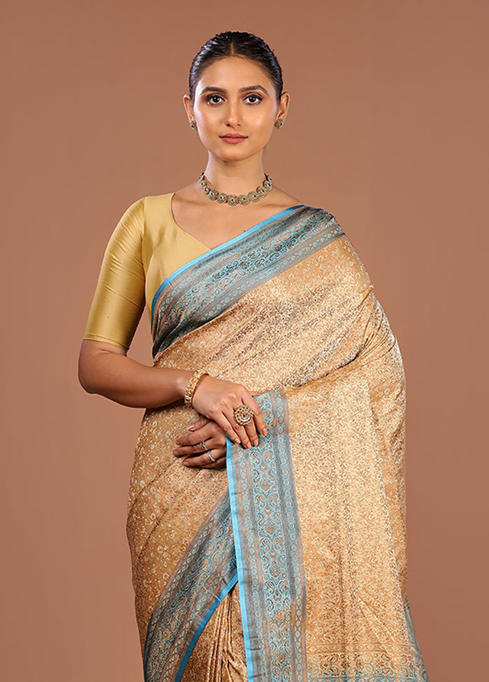 Cream Handloom Jamewar Pure Silk Saree With Blouse Piece