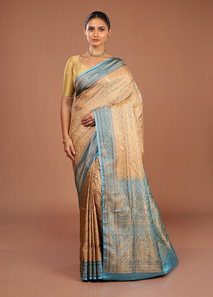 Cream Handloom Jamewar Pure Silk Saree With Blouse Piece