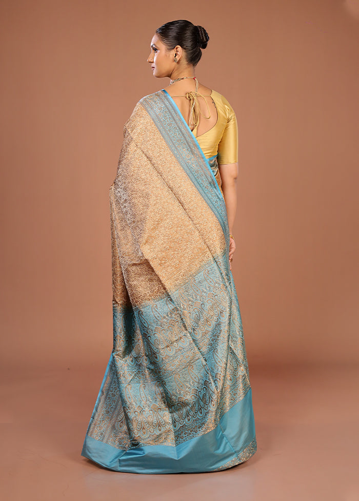 Cream Handloom Jamewar Pure Silk Saree With Blouse Piece
