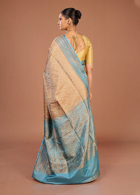 Cream Handloom Jamewar Pure Silk Saree With Blouse Piece