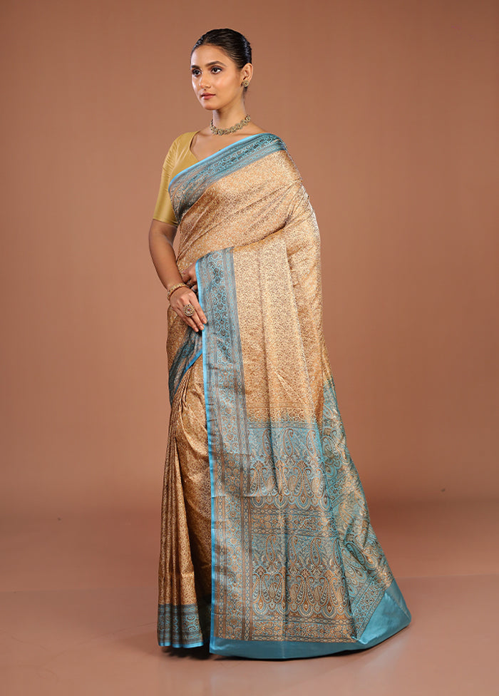 Cream Handloom Jamewar Pure Silk Saree With Blouse Piece