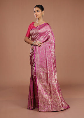 Pink Handloom Jamewar Pure Silk Saree With Blouse Piece