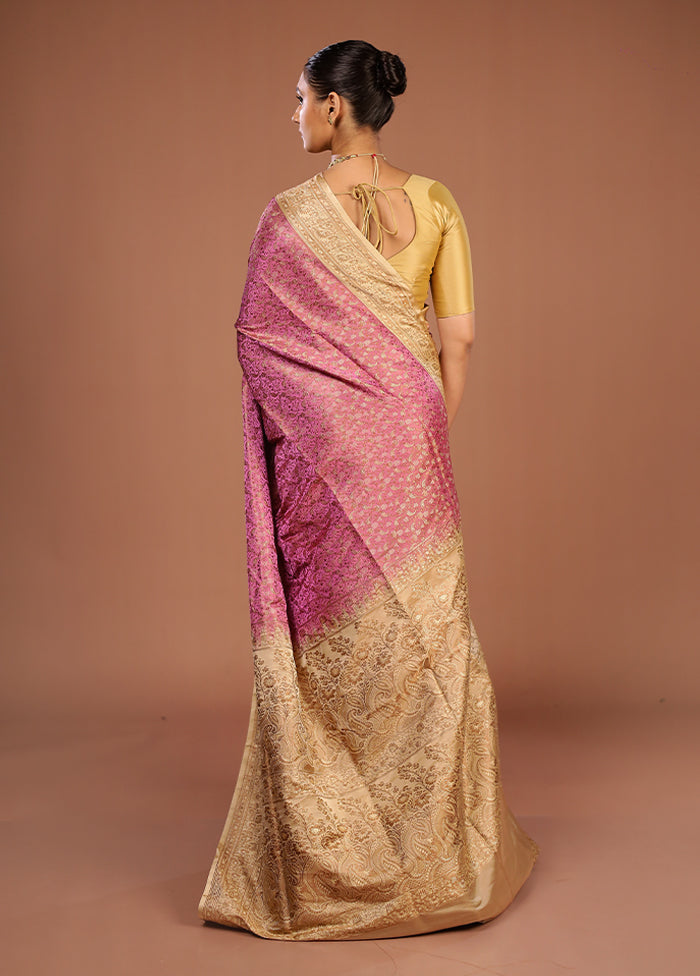 Pink Handloom Jamewar Pure Silk Saree With Blouse Piece