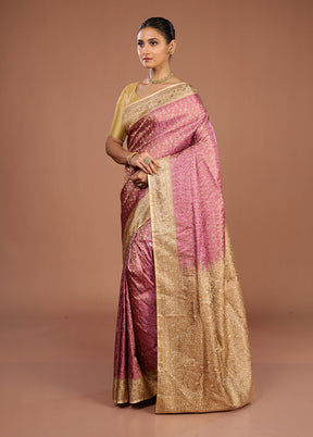 Pink Handloom Jamewar Pure Silk Saree With Blouse Piece