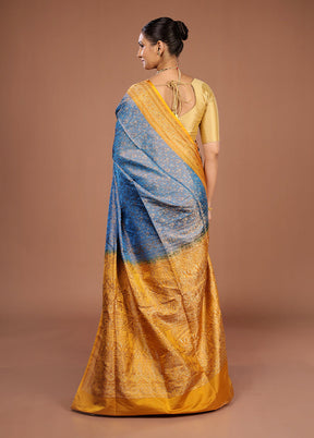 Blue Handloom Jamewar Pure Silk Saree With Blouse Piece