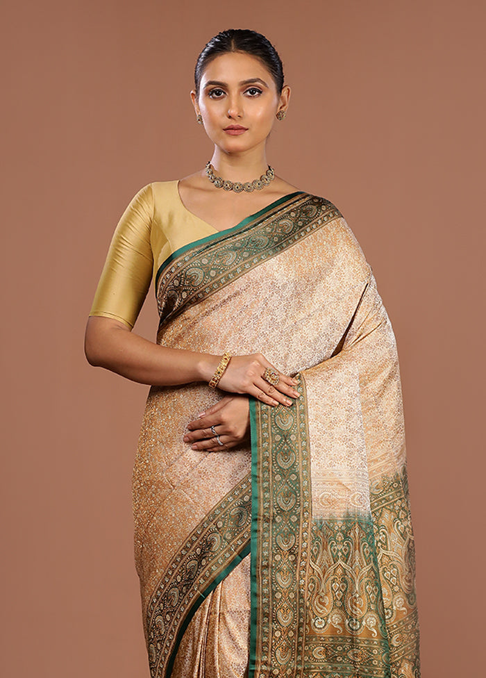 Cream Handloom Jamewar Pure Silk Saree With Blouse Piece