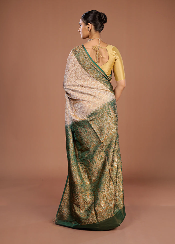 Cream Handloom Jamewar Pure Silk Saree With Blouse Piece