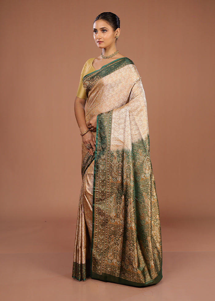 Cream Handloom Jamewar Pure Silk Saree With Blouse Piece