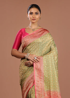 Green Handloom Jamewar Pure Silk Saree With Blouse Piece