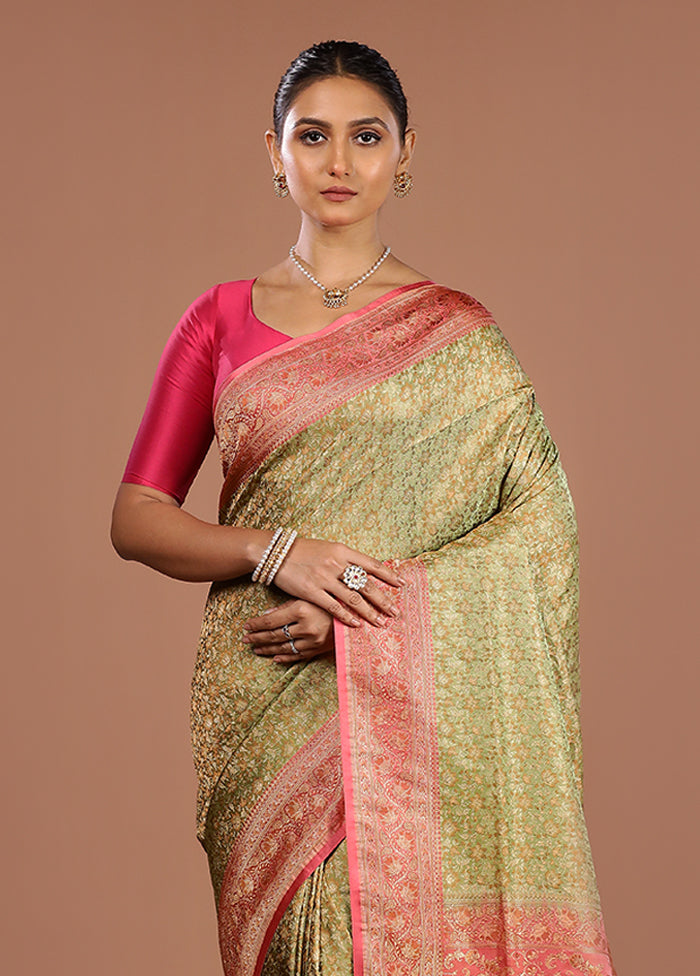 Green Handloom Jamewar Pure Silk Saree With Blouse Piece
