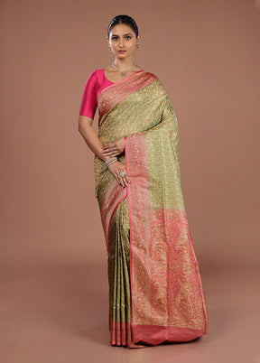 Green Handloom Jamewar Pure Silk Saree With Blouse Piece