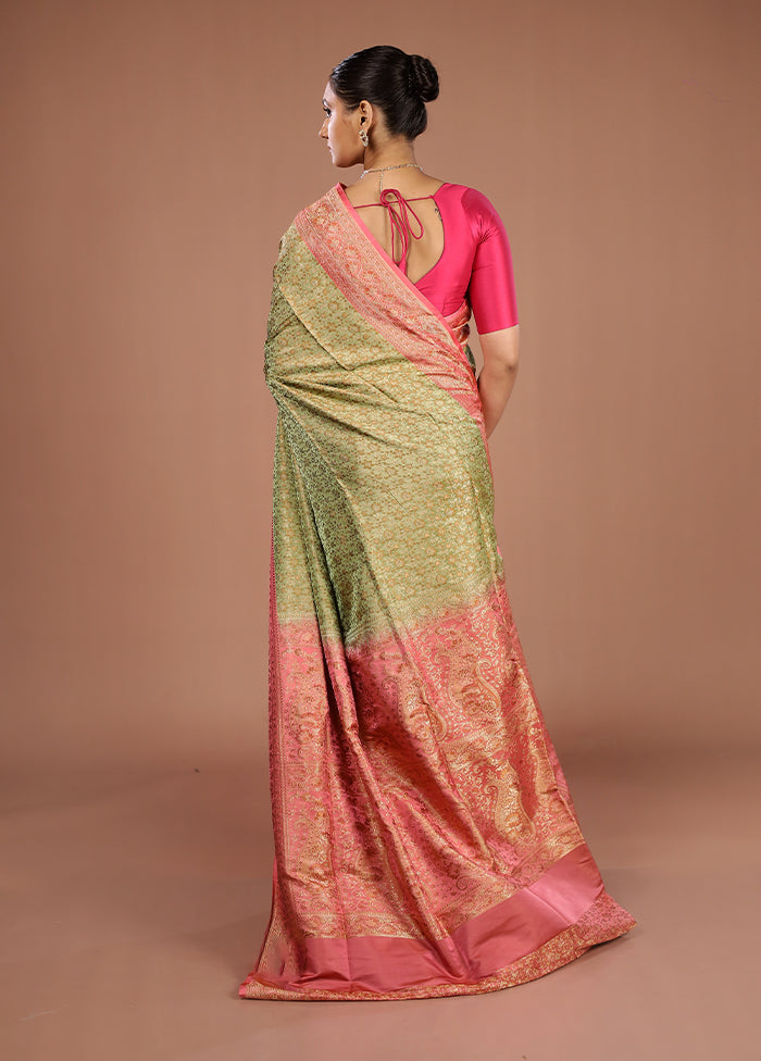 Green Handloom Jamewar Pure Silk Saree With Blouse Piece