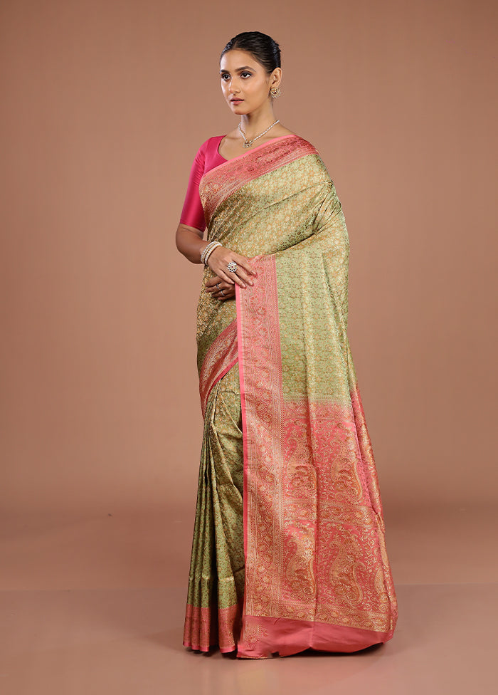 Green Handloom Jamewar Pure Silk Saree With Blouse Piece