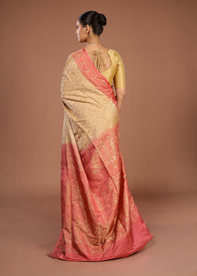 Cream Handloom Jamewar Pure Silk Saree With Blouse Piece