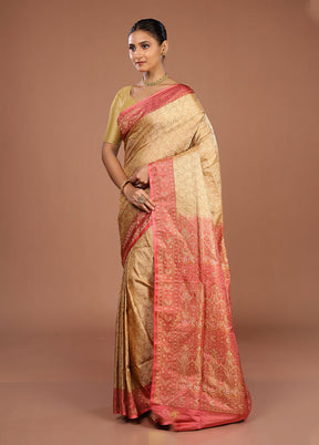 Cream Handloom Jamewar Pure Silk Saree With Blouse Piece