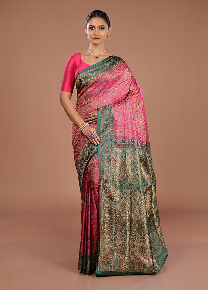 Pink Handloom Jamewar Pure Silk Saree With Blouse Piece