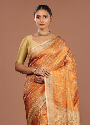 Yellow Handloom Jamewar Pure Silk Saree With Blouse Piece