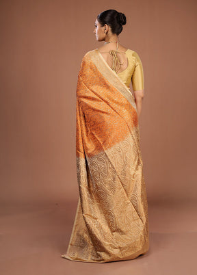 Yellow Handloom Jamewar Pure Silk Saree With Blouse Piece