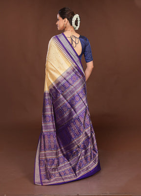 Cream Handloom Bomkai Pure Silk Saree With Blouse Piece
