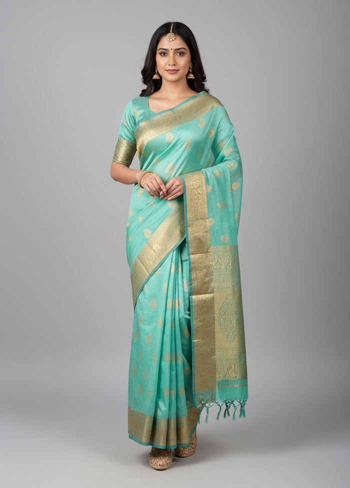Green Handloom Kanjivaram Pure Silk Saree With Blouse Piece