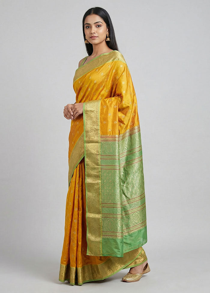 Orange Handloom Kanjivaram Pure Silk Saree With Blouse Piece