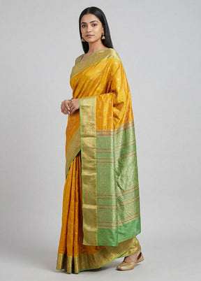 Orange Handloom Kanjivaram Pure Silk Saree With Blouse Piece