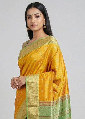 Orange Handloom Kanjivaram Pure Silk Saree With Blouse Piece
